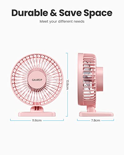 Gaiatop USB Desk Fan, Small But Powerful, Personal Portable Quiet 3 Speeds, Adjustable Mini Table Desktop fan for Cooling Home Office Car Summer Travel Gifts Pink - color: Pink
