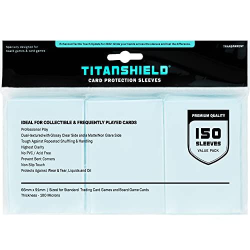 TitanShield Premium Card Sleeves | Compatible with Pokemon, One Piece, Lorcana, Flesh & Blood, & Magic The Gathering MTG | (150 Sleeves - Standard) (1, Clear, Standard | 66x91mm) - color: Clear, size: Standard | 66x91mm