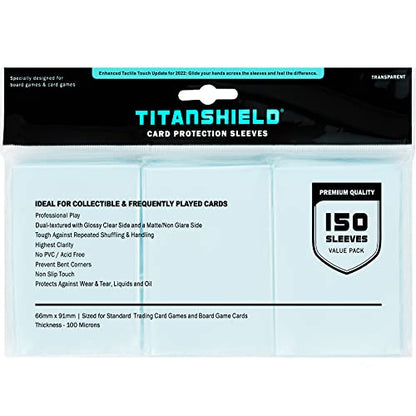 TitanShield Premium Card Sleeves | Compatible with Pokemon, One Piece, Lorcana, Flesh & Blood, & Magic The Gathering MTG | (150 Sleeves - Standard) (1, Clear, Standard | 66x91mm) - color: Clear, size: Standard | 66x91mm