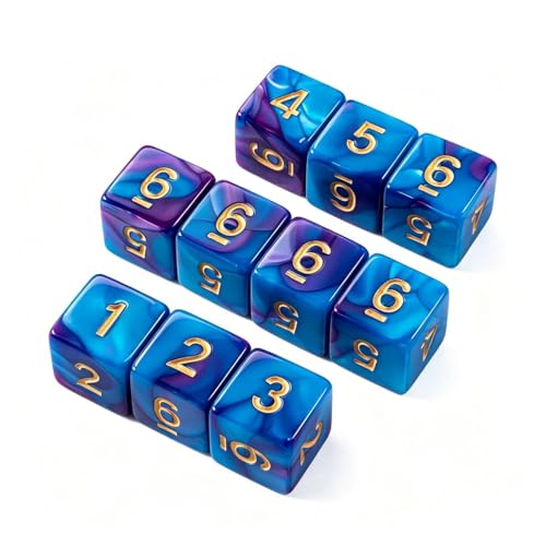 10 Pieces Polyhedral D6 Dice Set, 6 Sided Dice 16mm Square Edge Dice for RPG MTG DND Table Games (Purple Blue) - color: Purple Blue