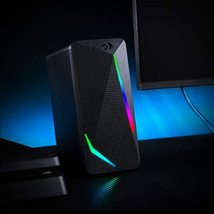 Redragon GS510 RGB Desktop Speakers, 2.0 Channel PC Computer Speaker with 4 Colorful LED Backlight Modes, Enhanced Bass and Easy-Access Volume Control, USB Powered w/ 3.5mm Cable - color: Black