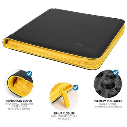 FunGuys Graded Card Binder, 60 PSA Slab Holder, 6 Pocket Graded Card Storage, Slab Binder, PSA Card Graded Display Case Album, Zipper, MTG Card Collection Binder - color: Black and Yellow