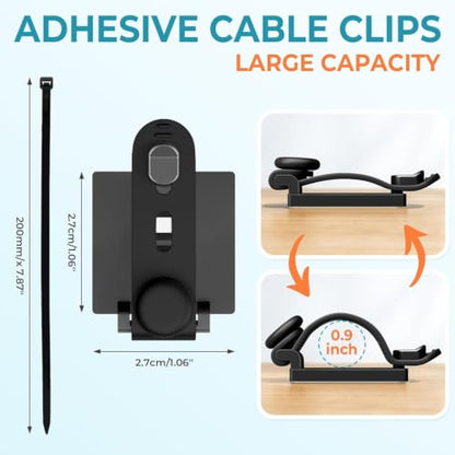 Kanemc Cable Clips Management Under Desk,Adhesive Wire Organizers for Cords | 15 Wire Management Holder with 15 Zip Tie, 15 Screws,Extra 8 Silicone Cable Ties,Cable Clips for Desk,Behind TV, Office,Car