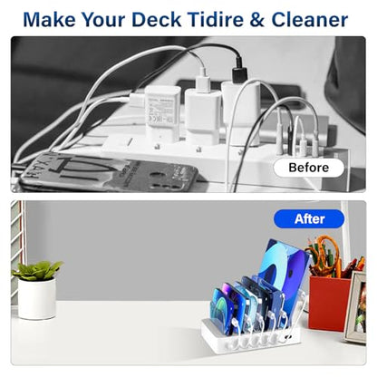 Charging Station for Multiple Devices,68W 6 Port 20W Fast Phone Charger Dock with 6 Cables, Compatible with Apple Cellphone iPad iPhone Tablet and Other Electronic(White)