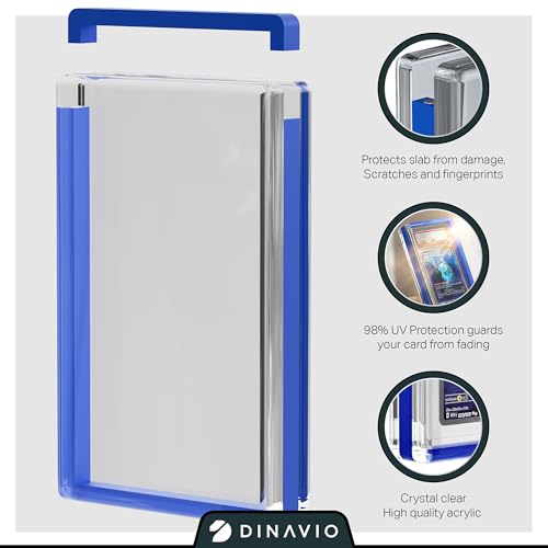 PSA Graded Card Display Acrylic Case for Standard PSA and CGC Slabs - Slab Case - PSA Card Case - Graded Card Display Case - Updated Dimensions - Stand Included (Blue Border) - color: Blue Border