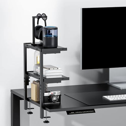 2-Tier Desk Shelf | Desk Organization Expandable Clamp on Desk Shelf Desktop Accessories for Offices and Game Rooms (Black) - color: Black