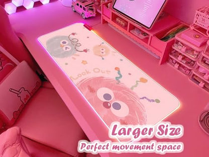 JMIYAV Pink RGB Gaming Mouse Pad 31.5x12 Inch Cute Mousepad PC XL Large Extended Glowing Led Light Up Desk Pad Non-Slip Rubber Base Computer Mat Desk Accessories Gaming Setup Happy Fuzzies - color: Happy Fuzzies