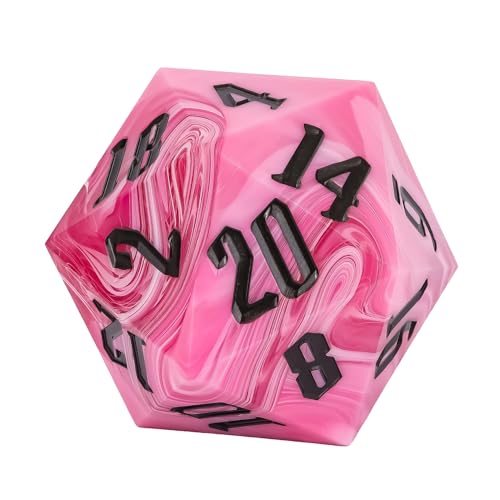 Giant D20 D&D Polyhedral Dice - 55mm, 20 Sided, Pink with White/Silver Black Number for RPG Table Games - color: Pink With White/Silver Black Number