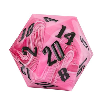 Giant D20 D&D Polyhedral Dice - 55mm, 20 Sided, Pink with White/Silver Black Number for RPG Table Games - color: Pink With White/Silver Black Number