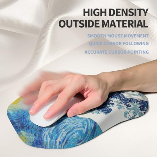 Ergonomic Raised Mouse Pad Wrist Support with Bilateral Slope Memory Foam Mousepad for Wrist Rest and Carpal Tunnel Pain Relief 11.8x7.9〃Starry Night Waves - color: Starry Night Waves