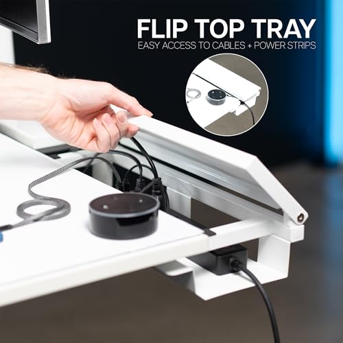 VIVO White 60 x 30 in Standing Desk, DESK-KIT-1G6-P3W | Electric, Holds 220 lbs, Sit Stand, Height Adjustable, Cable Tray, Full-Size Mouse Pad, Office Furniture, Gray Frame - color: White Top / Gray Frame, size: 60 x 30