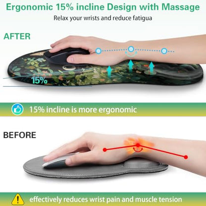 Mouse Pad with Wrist Rest, Canjoy Ergonomic Wrist Support with Massage | Ergonomic Massage Design & Relax and Relieve Fatigue & Non-Slip & PU Base, Comfortable Computer Mousepad for Office Home - color: Curious Cat