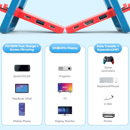 TV Docking Station for Switch 2, Foldable Portable TV Base Replacement, with 4K 60HzHDMI ，USB-C Charging Port，USB 3.0 Port.