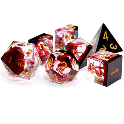 Haxtec Sharp Edge DND Dice Set Red Blood Swirls Resin Dice D&D Dice for RPG Role Playing Games Compatible with Dungeons and Dragons Gift - color: Red Gold