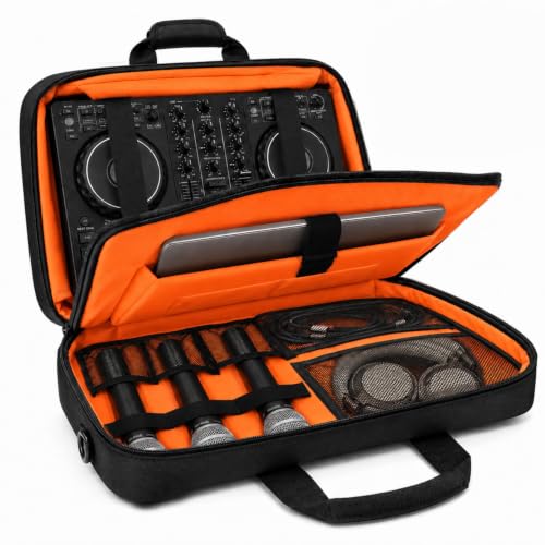 DJ Controller Case for DDJ-FLX4/REV1/400 with Laptop Compartment | Padded DJ Carrying Case, 900D Oxford, Microphone Pocket, Shoulder Strap, for Gig Travel Home Storage - color: Orange