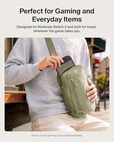 Belkin Nintendo Switch 2 Carrying Case, Sling Crossbody Travel Bag, Fits Up to 2 Pro Controllers with 10 Game Cartridge Slots, Soft Interior & Lightweight Protective Gaming Pouch, Switch 2 Accessories - color: Olive