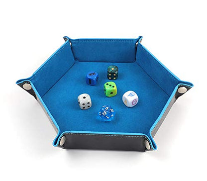 Hexagonal Folding Dice Tray, PU Leather and Velvet, Foldable Rolling Tray for Tabletop Board Games, Multiple Colors