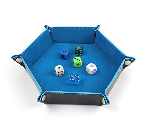 Hexagonal Folding Dice Tray, PU Leather and Velvet, Foldable Rolling Tray for Tabletop Board Games, Multiple Colors