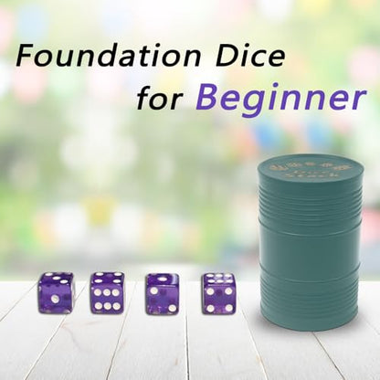 Dice Stacking Cup(Green) Set with 4 Pcs 19mm(Puple) and 5 Pcs 18mm(Red) Standard 6 Sided Dices, with Storage Bag-Magic Tricks Instruction