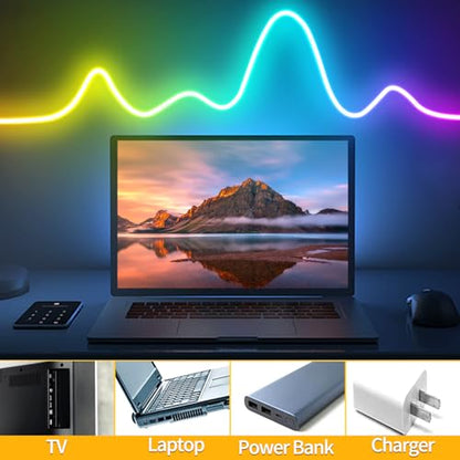 5V LED Neon Lights，3.3ft USB Powered LED Strip Lights | Color Changing Rope Light with APP Control，IP65 Waterproof Rope Lights for Bedroom，Cabinet,Kitchen(with Adhesive Backing) - size: 3.3FT