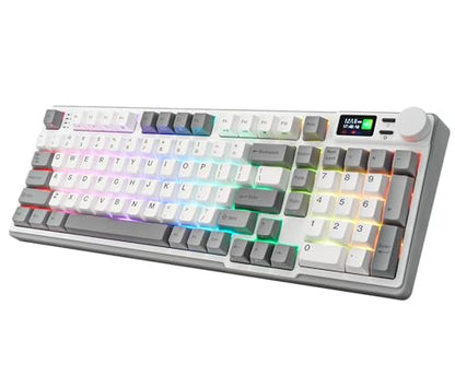 iRocks K85R Wireless RGB Backlit Mechanical Gaming Keyboard with LCD Display, Hot-Swappable Pre-lubed Brown Switches, 98 PBT Keys, USB-C Detachable Cable (ICY White, Bubble Switch) - color: Icy White