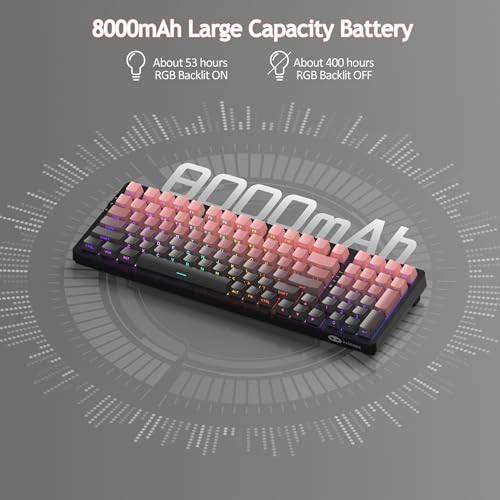 MageGee LIGHT100 Wireless Creamy Keyboard, Gasket Structure Hot Swappable, 2.4G/USB-C/BT5.0 RGB Backlit Mechanical Gaming Keyboard for Win/Mac/PC, 8000mAh Battery, Side Printed PBT Keycap, Pink - color: Pink/Blue Whale Switch