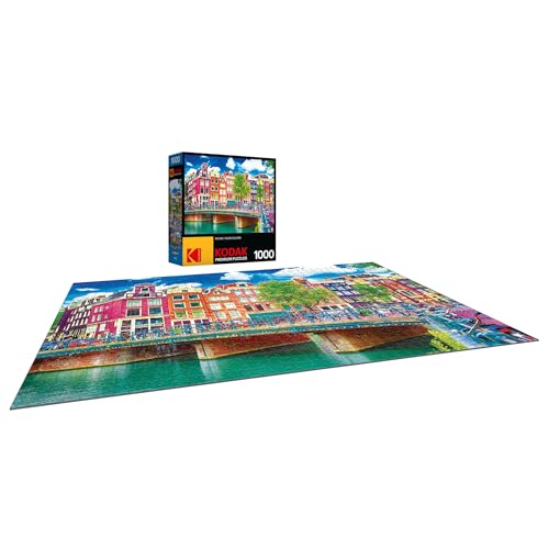 RoseArt - Kodak Premium - Colorful Waterfront Buildings, Amsterdam - 1000 Piece Jigsaw Puzzle for Adults - style: Colorful Waterfront Buildings, Amsterdam