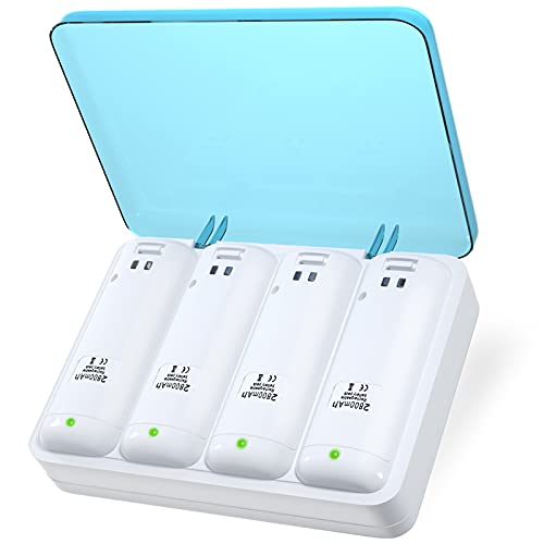 Battery Charger for Wii Remote Controller,4pcs 2800mAh NiMH Rechargeable Battery Packs with 4-in-1 Charging Station for Wii U Remote-White - color: White