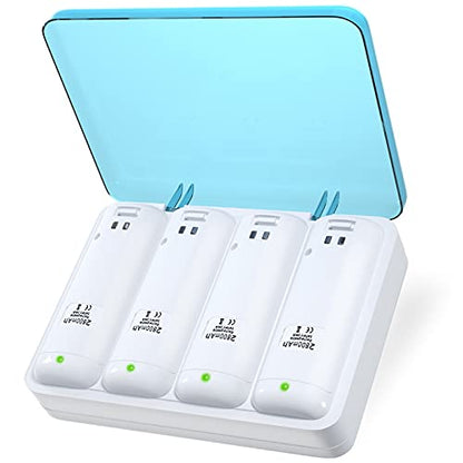 Battery Charger for Wii Remote Controller,4pcs 2800mAh NiMH Rechargeable Battery Packs with 4-in-1 Charging Station for Wii U Remote-White - color: White