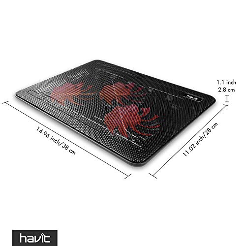 Havit HV-F2056 15.6-17 Inch Laptop Cooler Cooling Pad - Slim Portable USB Powered (3 Fans) (Black+Red) - color: Black+Red
