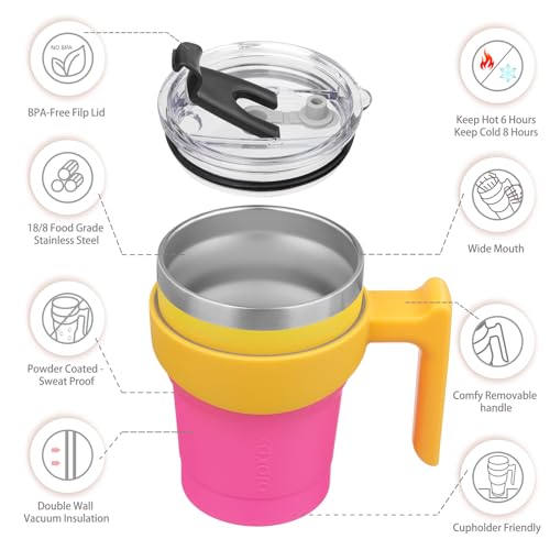 BJPKPK 10 oz Mini Tumbler with Lid, Straw & Handle, Insulated Steel Cup | Small, Spill Proof, Leak Proof, Thermal, Double Wall Vacuum, Sweatproof, Dishwasher Safe, BPA Free, Pink & Yellow Rose - color: A-Pink & Yellow Rose, size: 10 Ounces