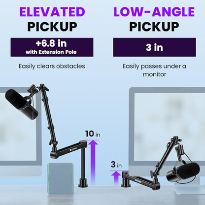 CAHAYA Desk Mount Mic Arm, Low Profile Boom Stand for Streaming, Black | Supports Mics Up to 5.5lb for Podcasting Recording Meetings Compatible with Shure SM7B, BlueYeti, FIFINE, HyperX QuadCast