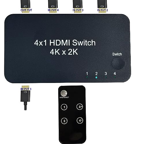 HDMI 4 in 1 Out switcher, 4K@60hz HDMI Switcher | Supports HDR, 3D, Dolby, Compatible with Laptops, PC, Xbox Series, PS5 / PS4, Projector,Compatible with Mac/Linux/Win
