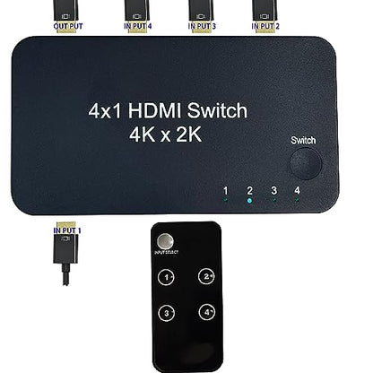 HDMI 4 in 1 Out switcher, 4K@60hz HDMI Switcher | Supports HDR, 3D, Dolby, Compatible with Laptops, PC, Xbox Series, PS5 / PS4, Projector,Compatible with Mac/Linux/Win