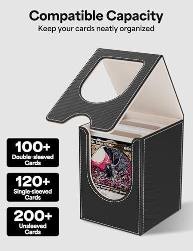 MTG Commander Deck Box, MTG Card Box with See-Through Window, Magnetic Closure Holds 100+ Double-Sleeved Cards TCG Cards(Black&Gold) - color: Black&Gold