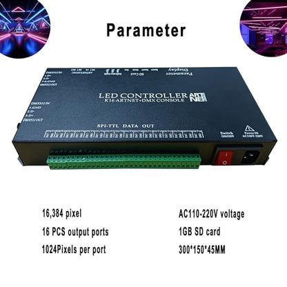 Addressable Led Controller, Programmable RGB Pixel Controller 16 Port 16384 Pixels K16 Artnet Madrix DMX Full Color Ws2812b Ws2812 Ws2811 Light Controller