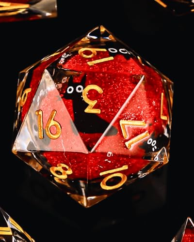 Froggod 싱글 리퀴드 코어 캣 D20 주사위 - DND, RPG, 테이블 탑 게임용 22mm 샤프 엣지 롤 플레잉 주사위 - 20면 레진 D&D 주사위, 캐스헤드 각인(레드) - color: 레드