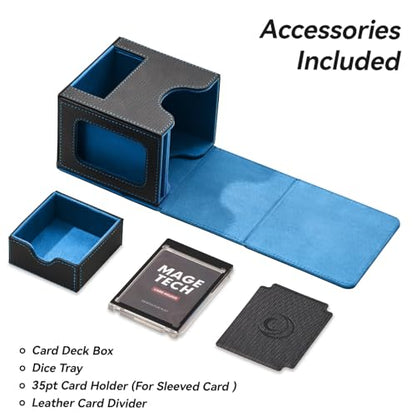Mage Tech Card Deck Box for MTG Commander - Patented Design, Commander Display, Fits 100 Double-Sleeved Cards, 35pt Card Brick & Dice Tray - Black/Blue - color: 2. Enigma (Black/Blue)