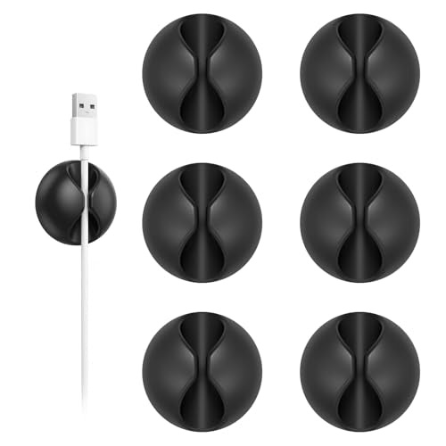 Shintop 6pcs Cord Holder for Nightstand, Self-Adhesive Cable Clips | Rubber Cord Organizer, Charger Holder, Residue-Free, Ready Access for Phone Chargers, USB, Mouse, Headphones, and HDMI - color: Black, size: Small