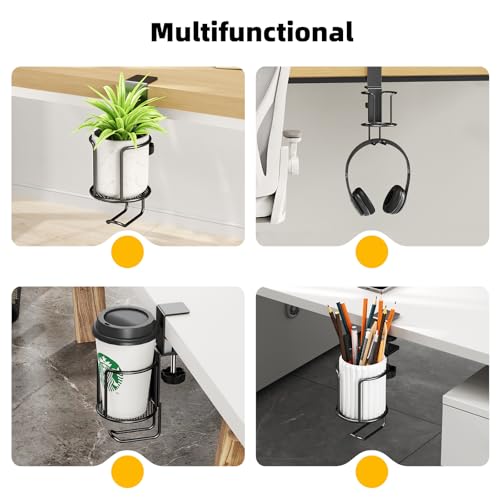 CABTE 2 in 1 Desk Cup Holder with Headphone Hanger Holder | Anti-Spill Clip-On Table Cup Hook with 360° Rotation for Lawn Chair, Office Home Gaming Table (1 PACK) - color: 1 PACK