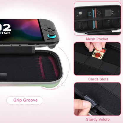 BOVKE Carrying Case for New 2025 Nintendo Switch 2, Switch 2 Protective Hard Travel Bag Holder with Extra Space for Joy-Con, Cables, Games Cartridges and Accessories, Fancy Pink Green - color: Fancy Pink Green