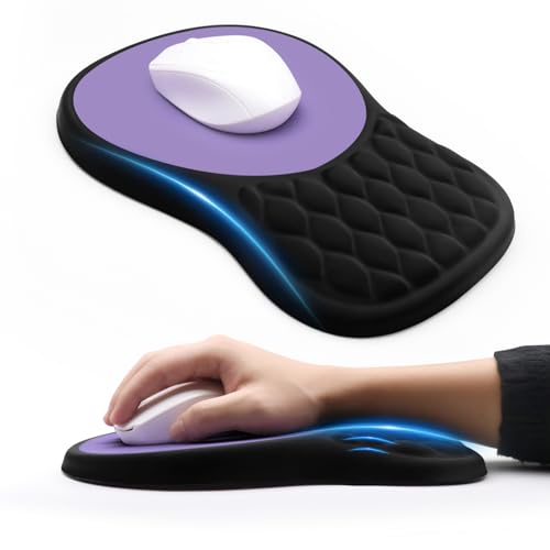 Ergonomic Mouse Pad with Wrist Rest, Memory Foam Mousepad with Wrist Support and Non-Slip PU Base for Pain Relief, Massage Bulge Mouse Mat for Office, Home, Computer Desk (Black + Purple) - color: Black + Purple