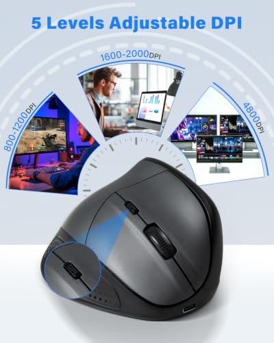 E-YOOSO X45 Rechargeable Vertical Ergonomic Wireless/Bluetooth/Wired Mouse,for Medium/Big/Large Hand,Quiet Clicks,4800 DPI,Cordless/USB C Cord,Witeless Mice for Laptop/Computer/MacBook/Chromebook/PC