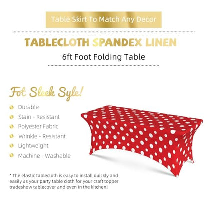 Famame Red White Polka Dots Rectangular Fitted Tablecloth- 6Ft Stretch Spandex Table Covers Patio Design Tablecloths for Wedding Banquet Party (72Lx30Wx30H) - color: Red Polka Dots, size: 3" x 1" (Rectangular)