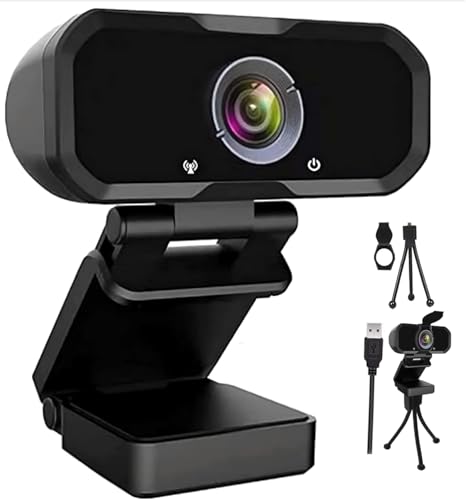 Webcam 1080p HD Computer Camera Microphone Laptop USB PC Webcam | with Tripod Stand, 110 Degree Live Streaming Widescreen Recording Pro Video Web Camera for Calling, Conferencing , Switch 2