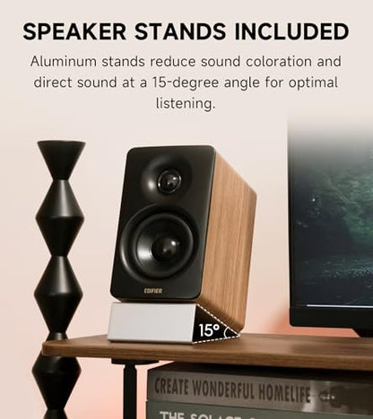 Edifier M60 Multimedia Speaker Bluetooth 5.3, 66W RMS, Hi-Res Audio & Hi-Res Wireless Audio, LDAC,3" Mid Bass & 1" Tweeter, USB-C & Aux Inputs, Compact Desktop Speaker – Classic Oak - color: Classic Oak