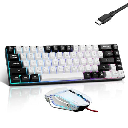 Guiheng Wired 60% Gaming Keyboard and Mouse Combo, Ultra-Compact 61 Keys RGB Backlit Mini Keyboard, Lightweight 3200 DPI Optical, Wired Gaming Set for Windows,PC, MAC PS5 Xbox Gamer(White-Black) - color: White and Black combo