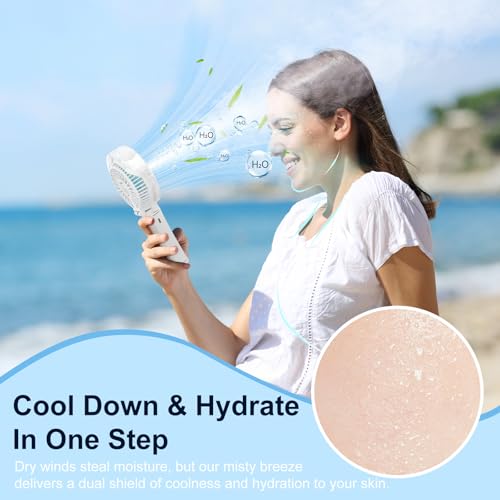HandFan Upgraded Portable Misting Fan, Handheld Spray Water Mister Fan, USB Rechargeable Personal Mist Fans, Mini Cooling Hand Fans for Summer Beach Travel Concerts, Gifts for Women(White) - color: White, style: HF318C