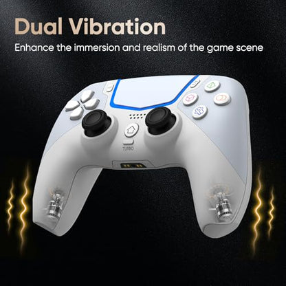 BETMI Wireless Controller for PS-5/Pro/Slim/PC, Hall Joysticks(Off-White) | Bluetooth Gaming Controller with LED Channel Light/Turbo/6Axis Gyro/Dual Vibration/Touchpad/3.5mm Audio Jack/Speaker Function