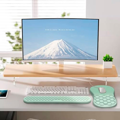 Ergonomic Mouse Pad Wrist Rest, 2 in 1 Keyboard Pad for Office | Memory Foam, 15° Ergonomic Slope, Massage Bead Design, Non-Slip PU Base, Lycra Fabric, for Office & Gaming, Gradient Green - color: Gradient Green